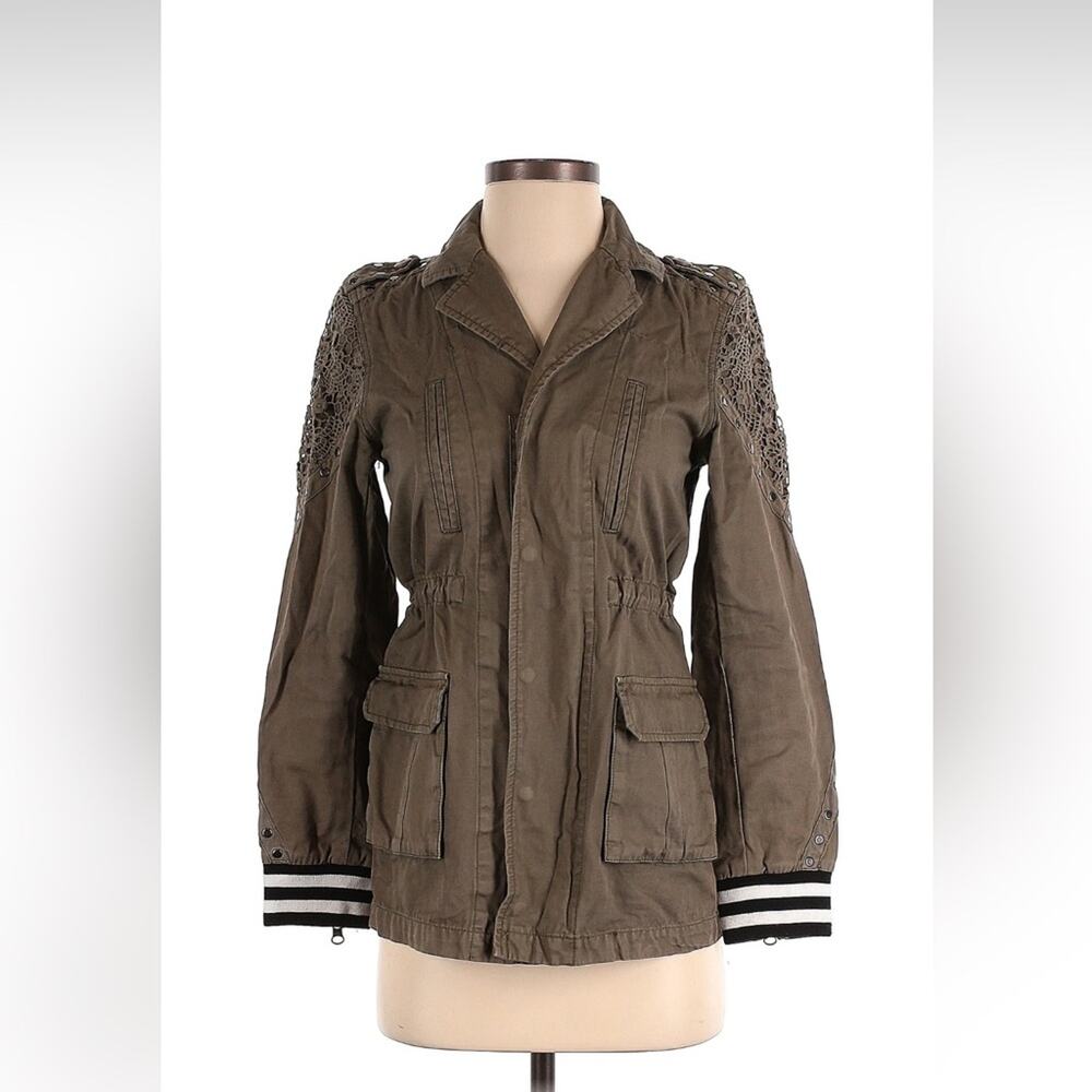Pam and Gela utility military drawstring studs crochet khaki green‎ jacket, P XS